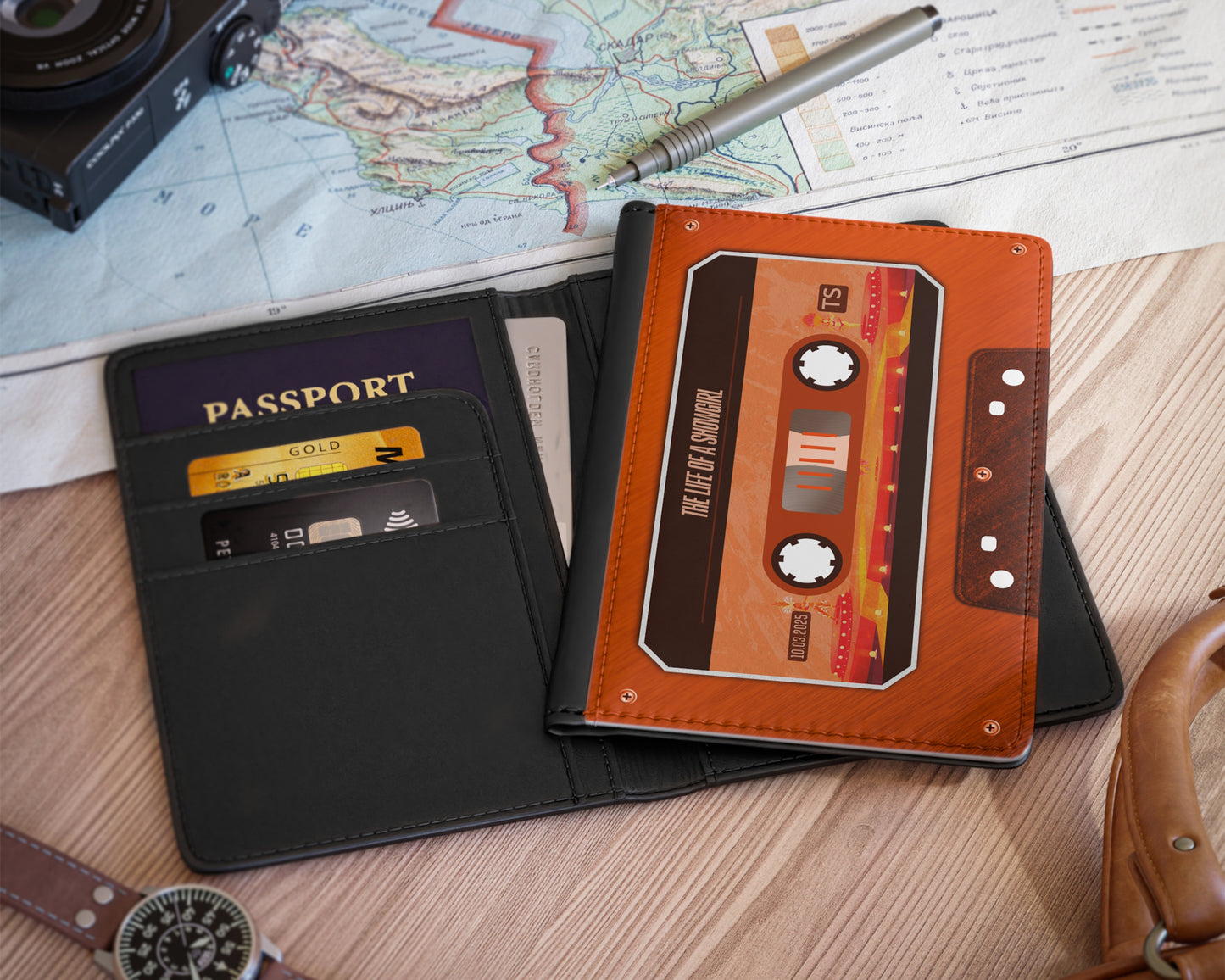 Life of Showgirl era cassette tape passport cover