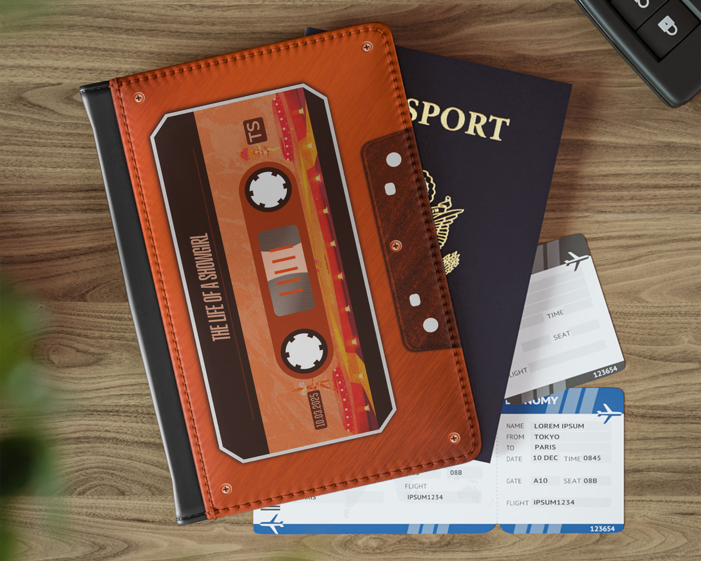 Life of Showgirl era cassette tape passport cover