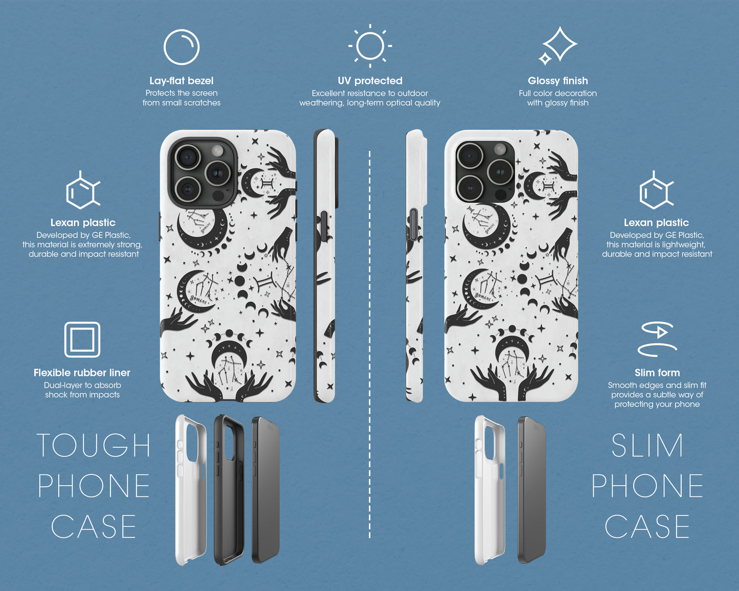 Gemini Zodiac sign black celestial symbols on white background iPhone case