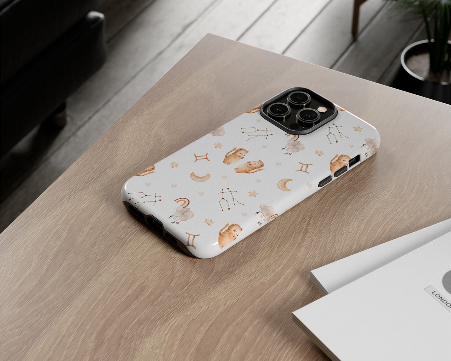 Gemini Zodiac sign watercolor baby pattern iPhone case