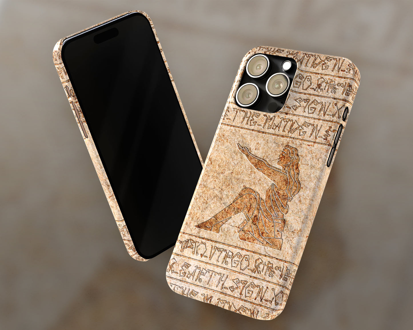 Virgo Zodiac ancient hieroglyphics on stone iPhone case