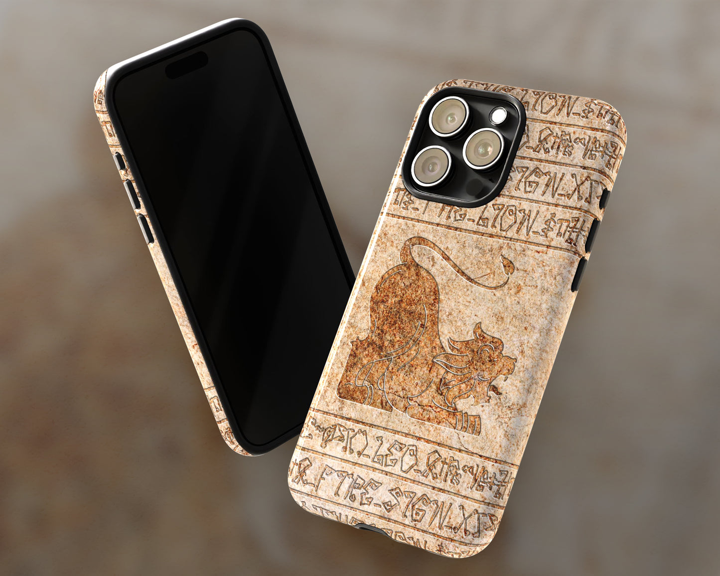 Leo Zodiac ancient hieroglyphics on stone iPhone case