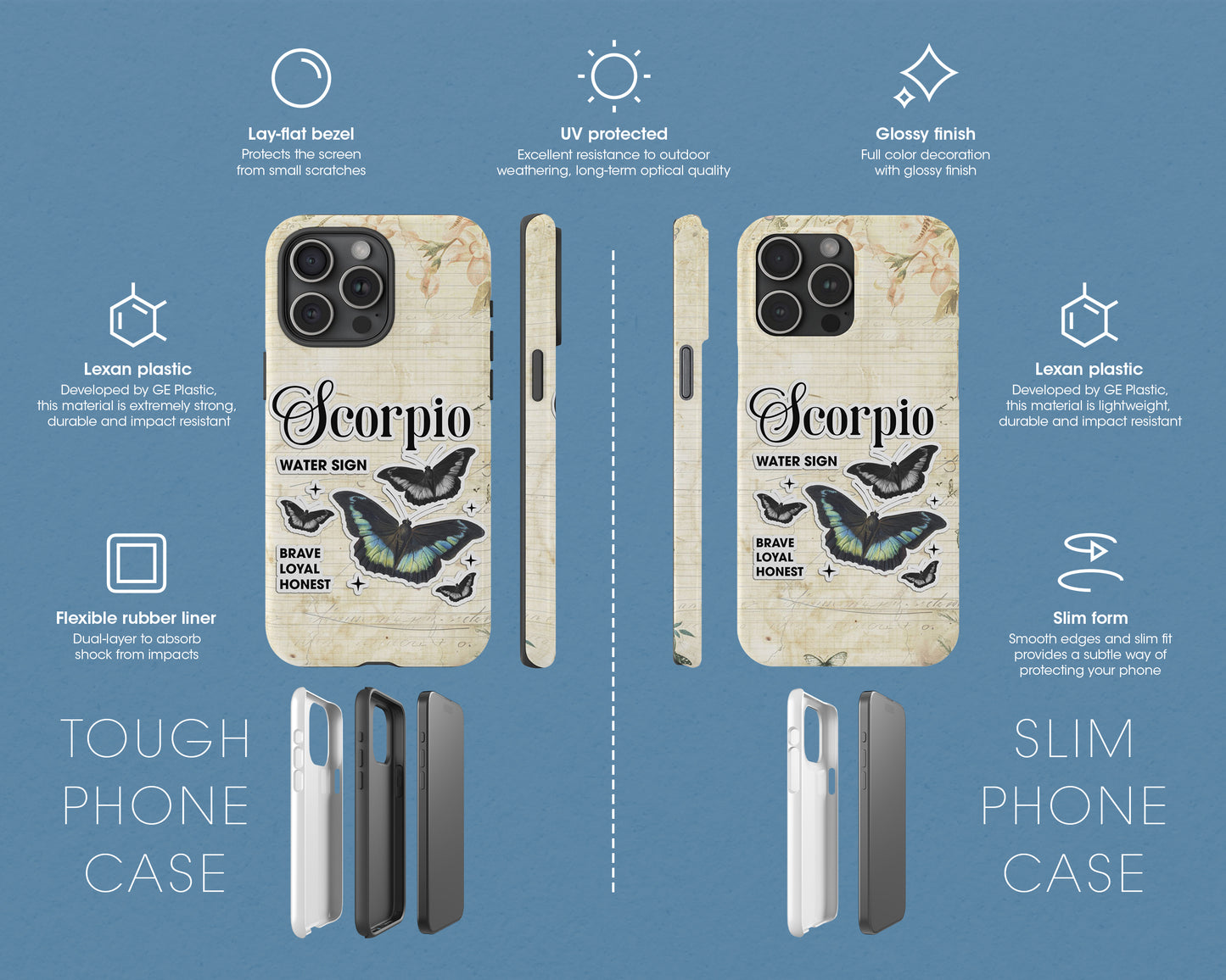 Scorpio Zodiac sign vintage scrapbook with butterfly stickers iPhone case