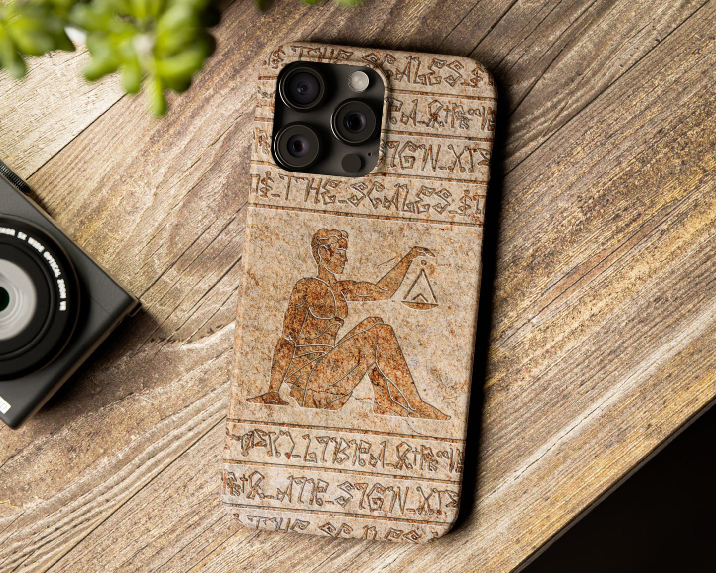 Libra Zodiac ancient hieroglyphics on stone iPhone case