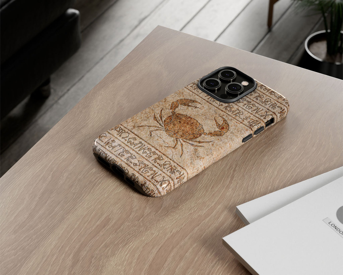 Cancer Zodiac ancient hieroglyphics on stone iPhone case