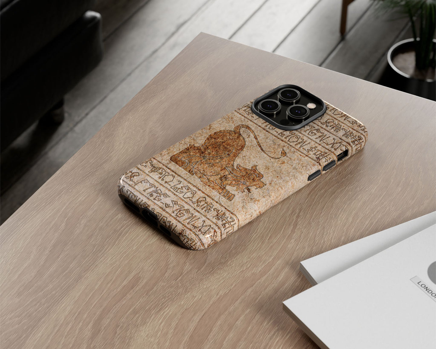 Leo Zodiac ancient hieroglyphics on stone iPhone case