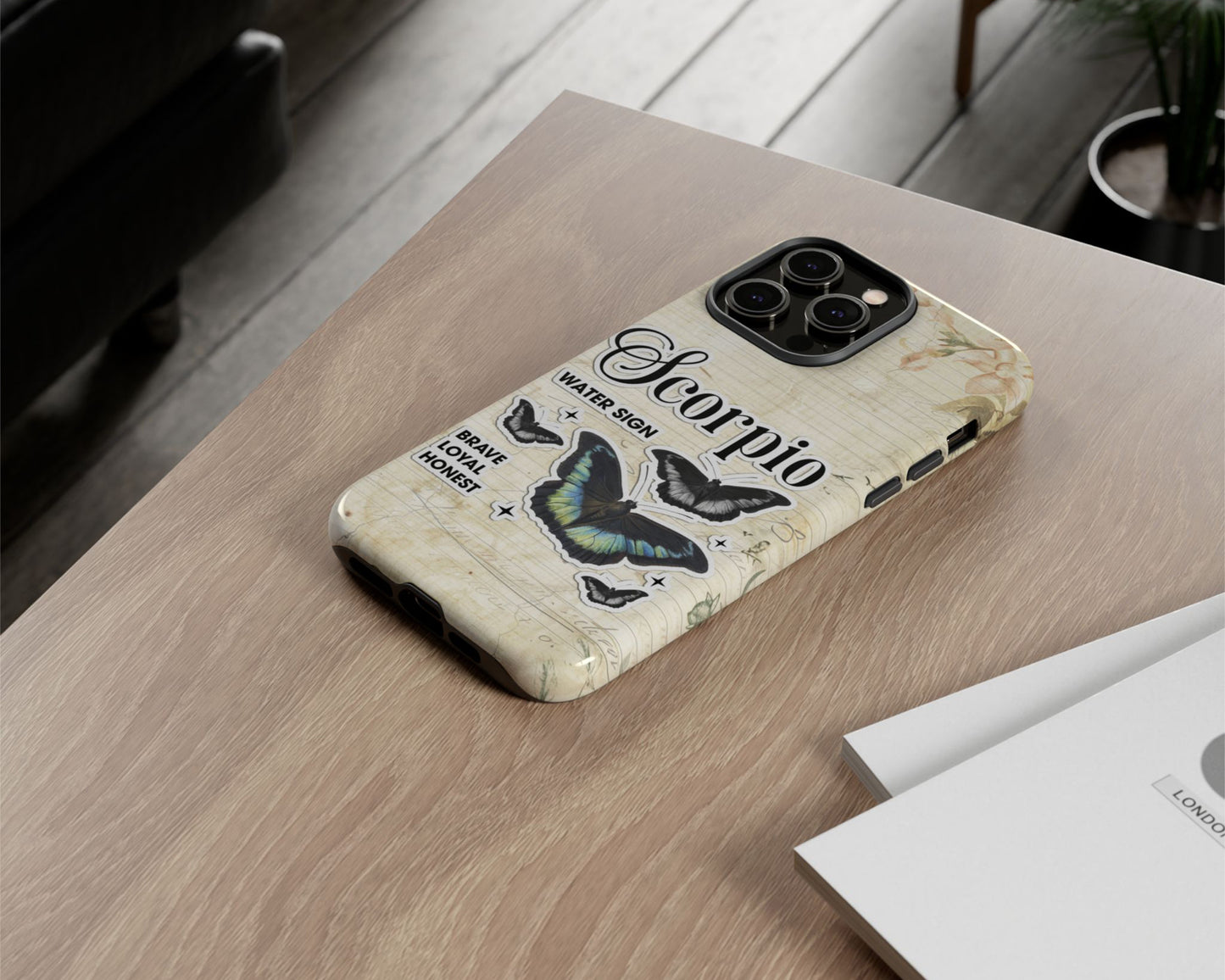 Scorpio Zodiac sign vintage scrapbook with butterfly stickers iPhone case