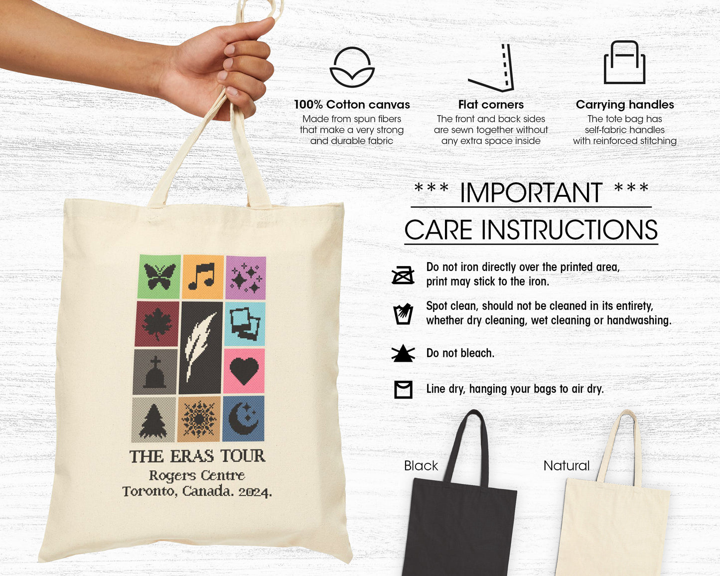 The Eras Tour pixel art style cotton canvas tote bag