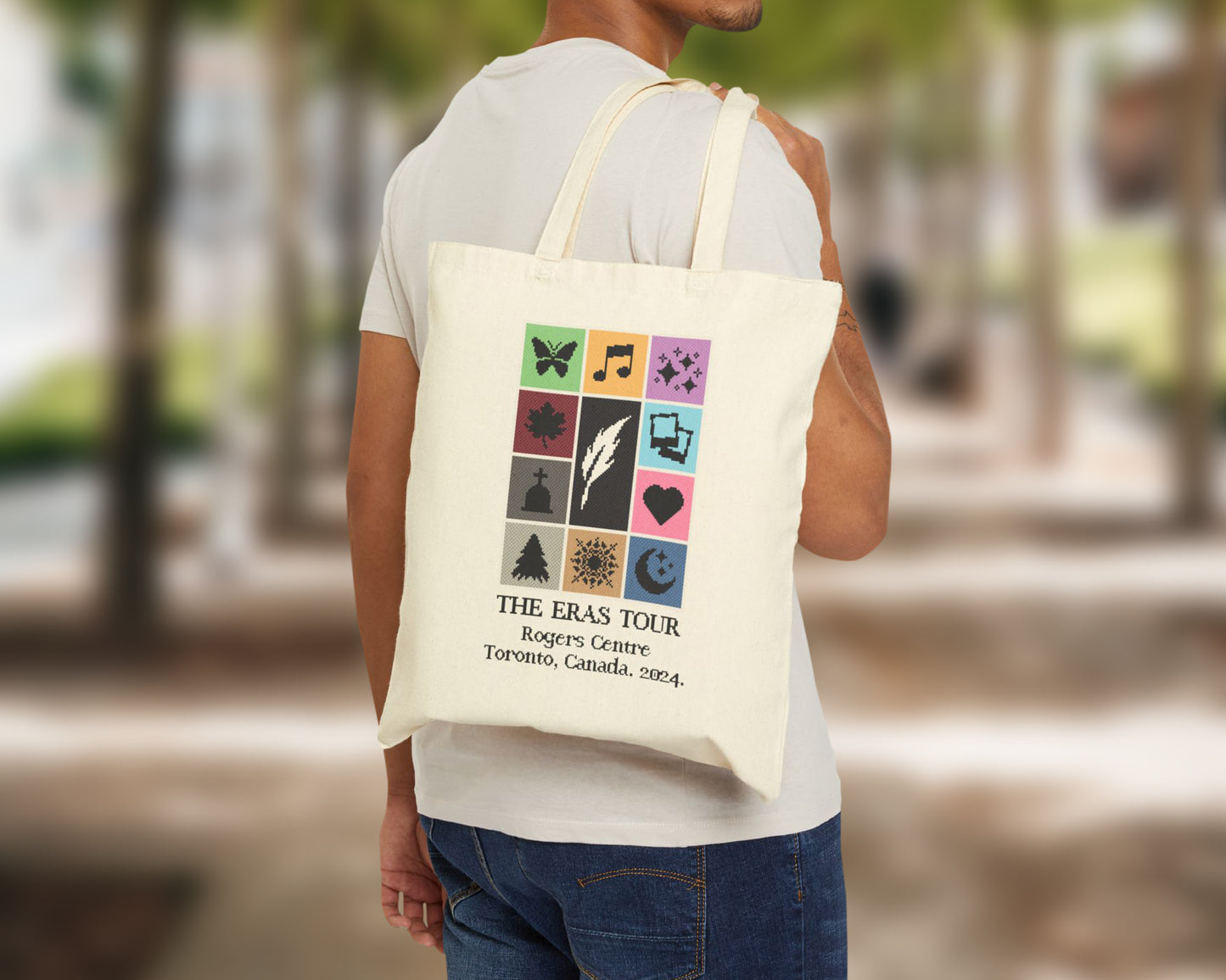 The Eras Tour pixel art style cotton canvas tote bag