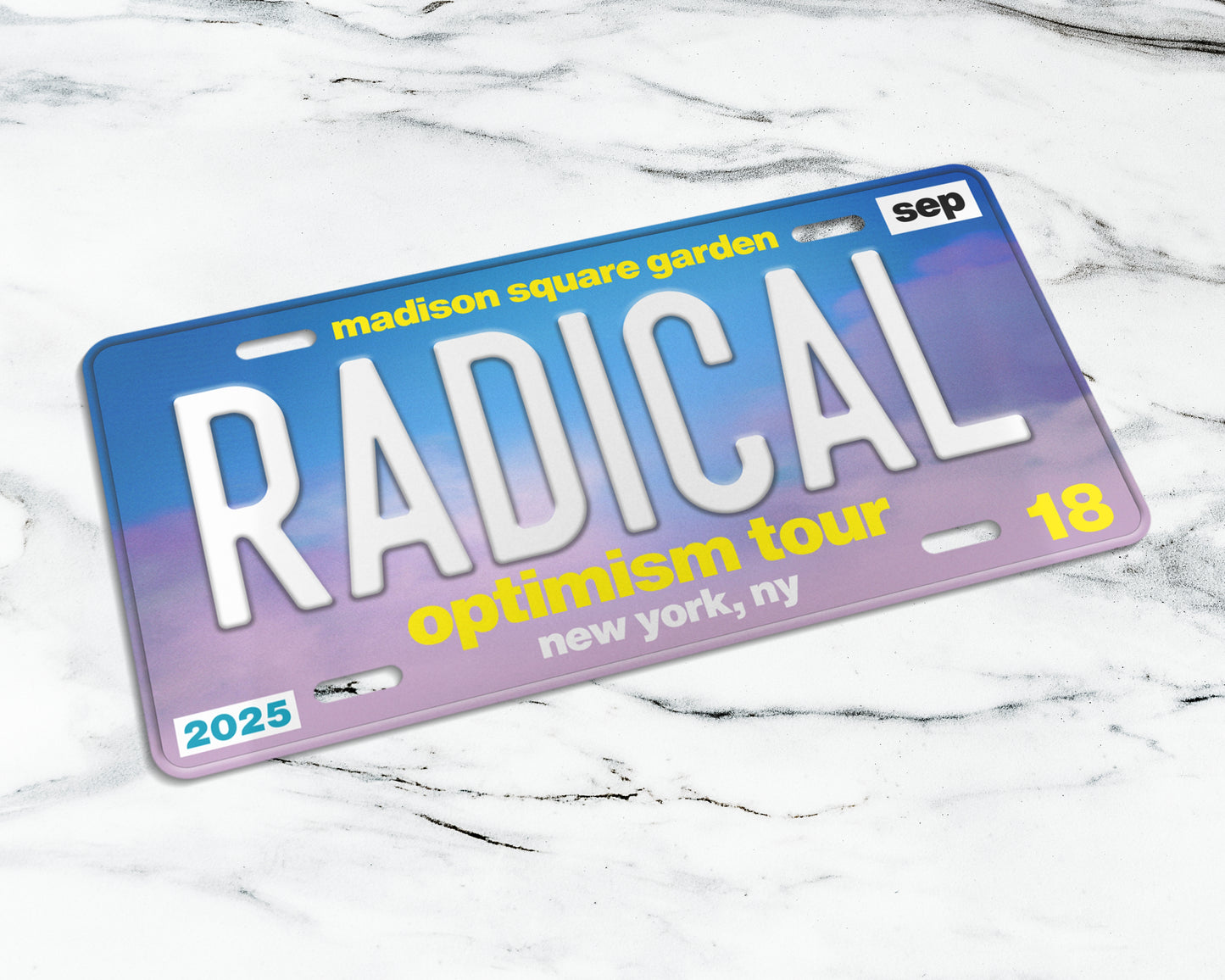 Radical Optimism Tour license plate