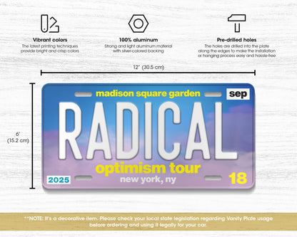 Radical Optimism Tour license plate