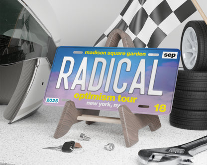 Radical Optimism Tour license plate