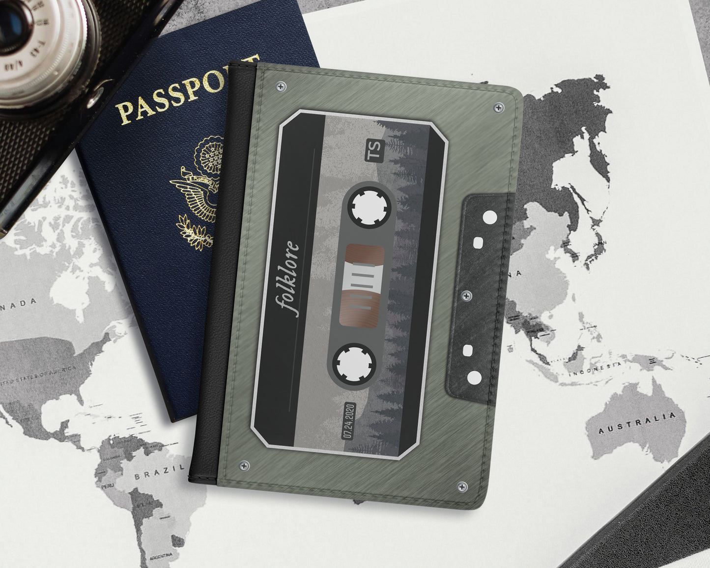 Folklore era cassette tape passport cover