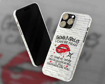 Gemini Zodiac sign Girls I can be mean black graffiti on white brick wall iPhone case