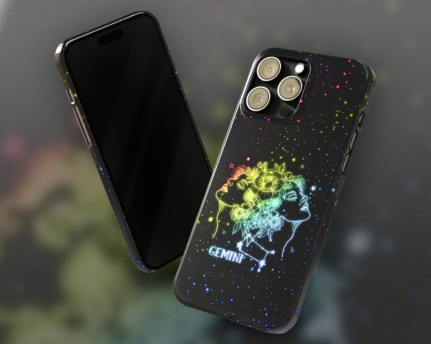 Gemini Zodiac sign glowing starry sky iPhone case