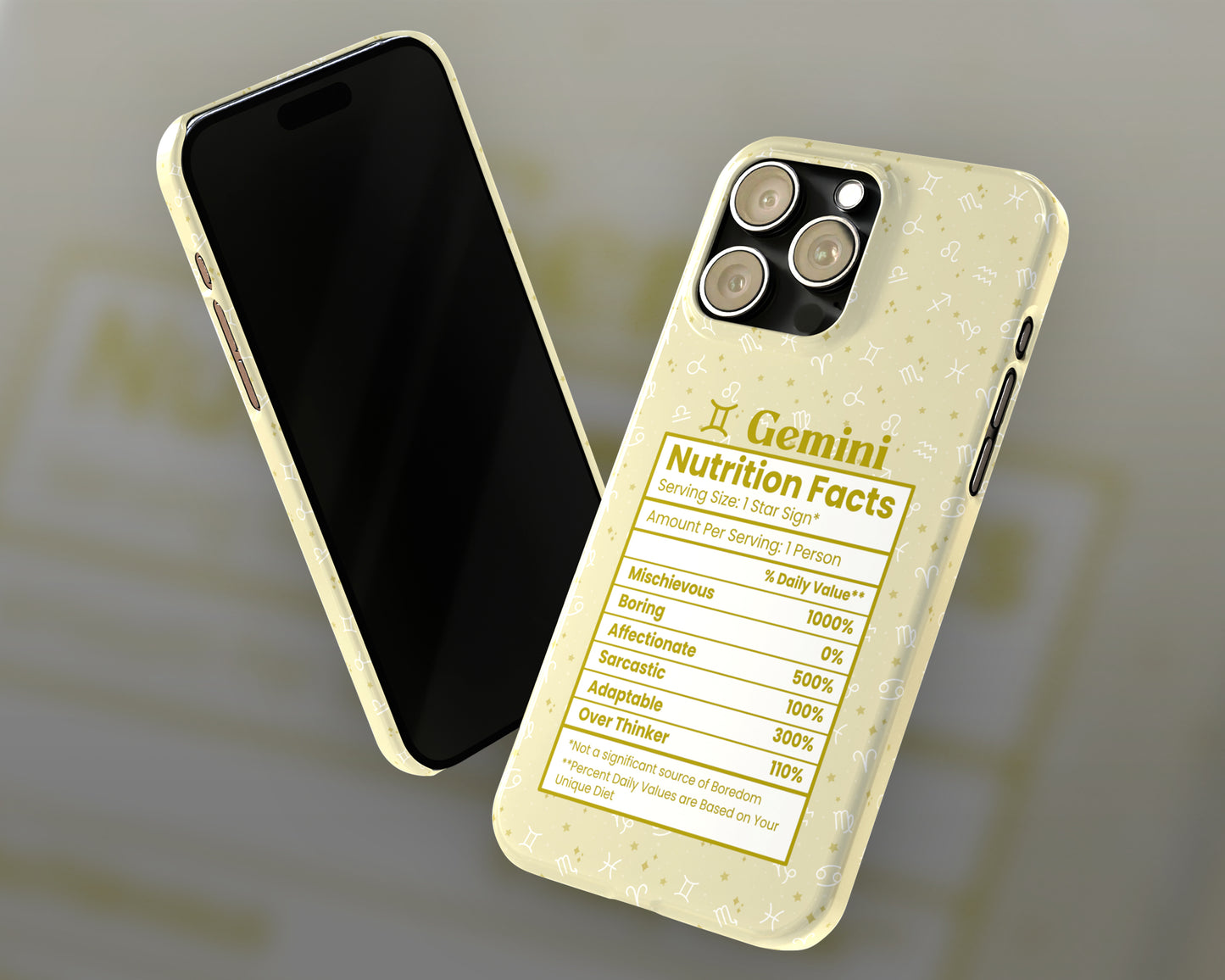 Gemini Zodiac sign nutrition facts label iPhone case