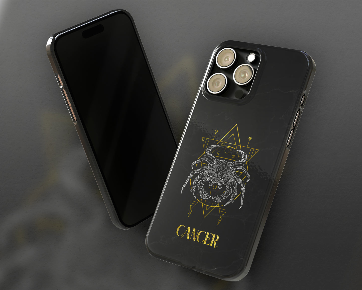 Cancer Zodiac sign golden line art black marble iPhone case