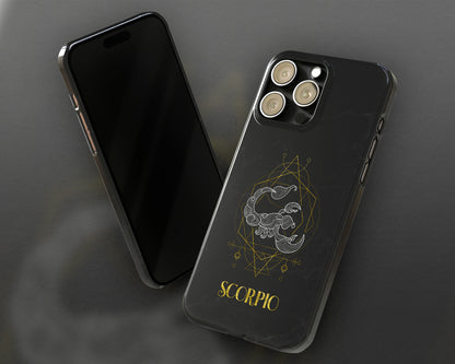 Scorpio Zodiac sign golden line art black marble iPhone case