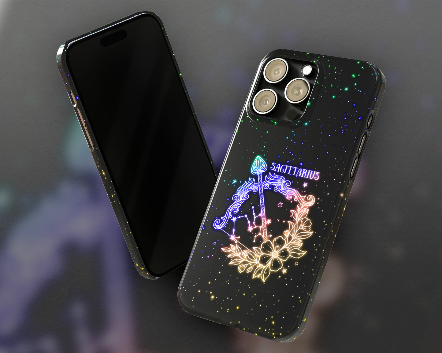 Sagittarius Zodiac sign glowing starry sky iPhone case