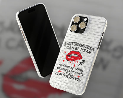 Sagittarius Zodiac sign Girls I can be mean black graffiti on white brick wall iPhone case