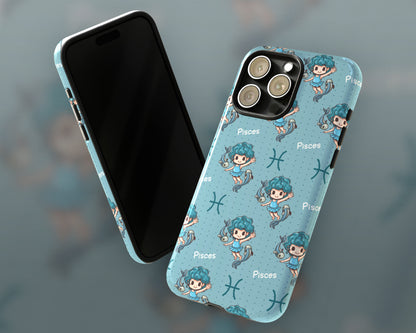 Pisces Zodiac sign cute cartoon girl iPhone case