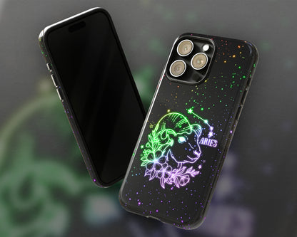 Aries Zodiac sign glowing starry sky iPhone case