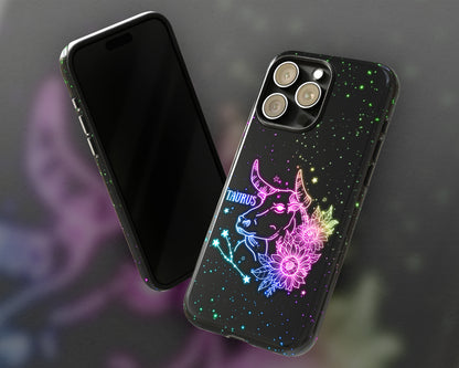 Taurus Zodiac sign glowing starry sky iPhone case