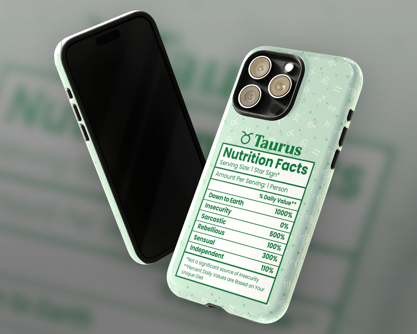 Taurus Zodiac sign nutrition facts label iPhone case