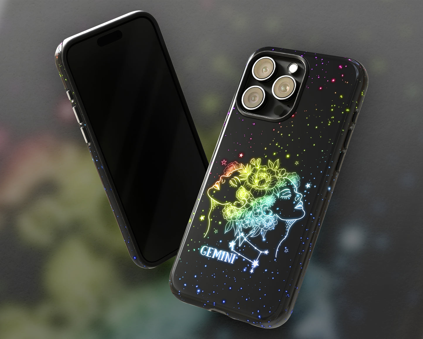 Gemini Zodiac sign glowing starry sky iPhone case