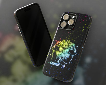 Gemini Zodiac sign glowing starry sky iPhone case