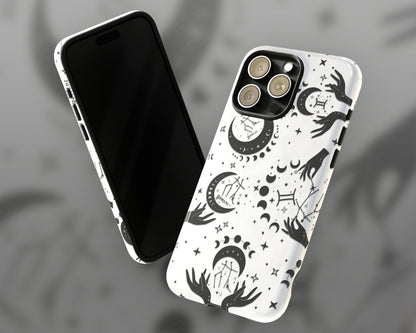 Gemini Zodiac sign black celestial symbols on white background iPhone case