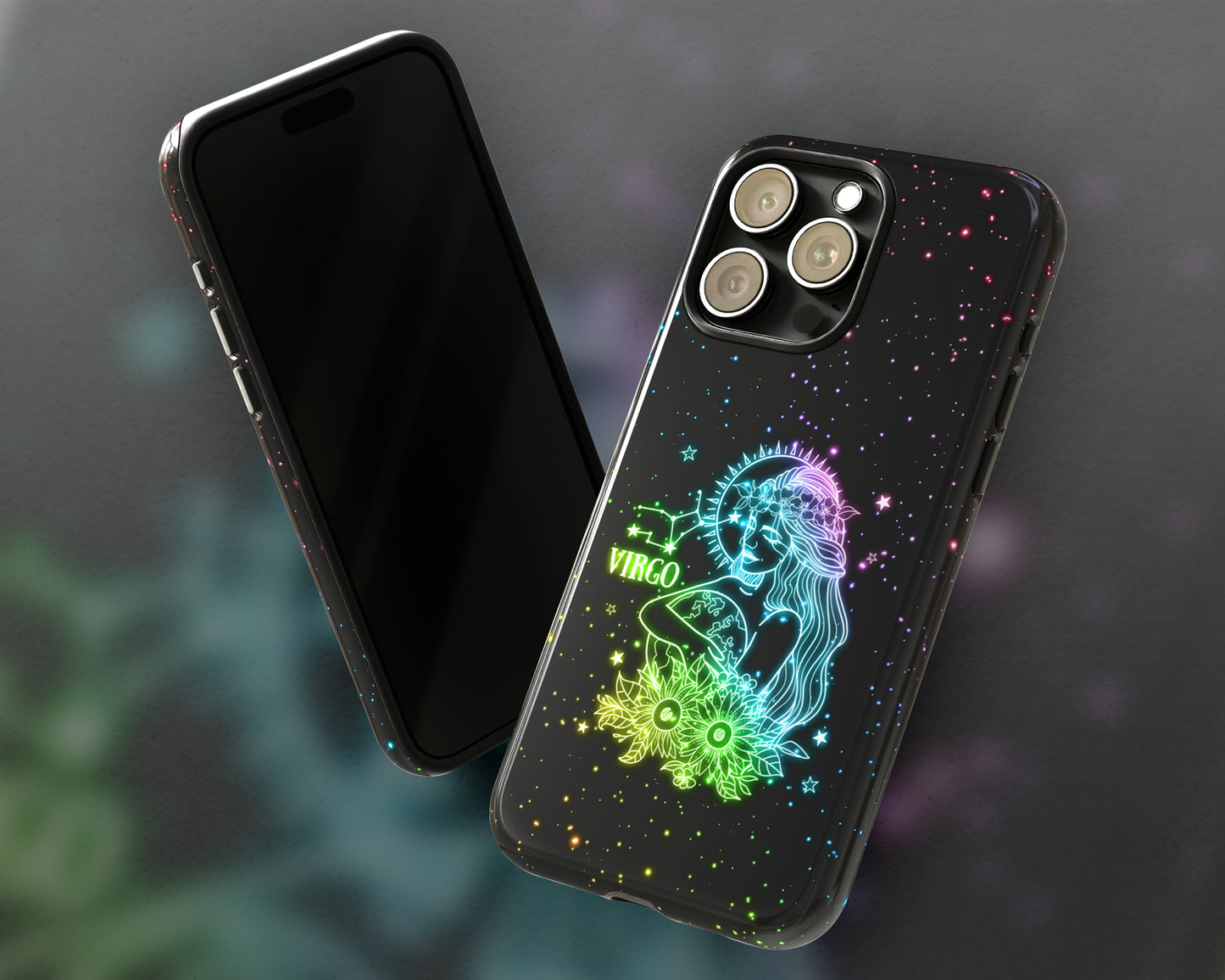 Virgo Zodiac sign glowing starry sky iPhone case