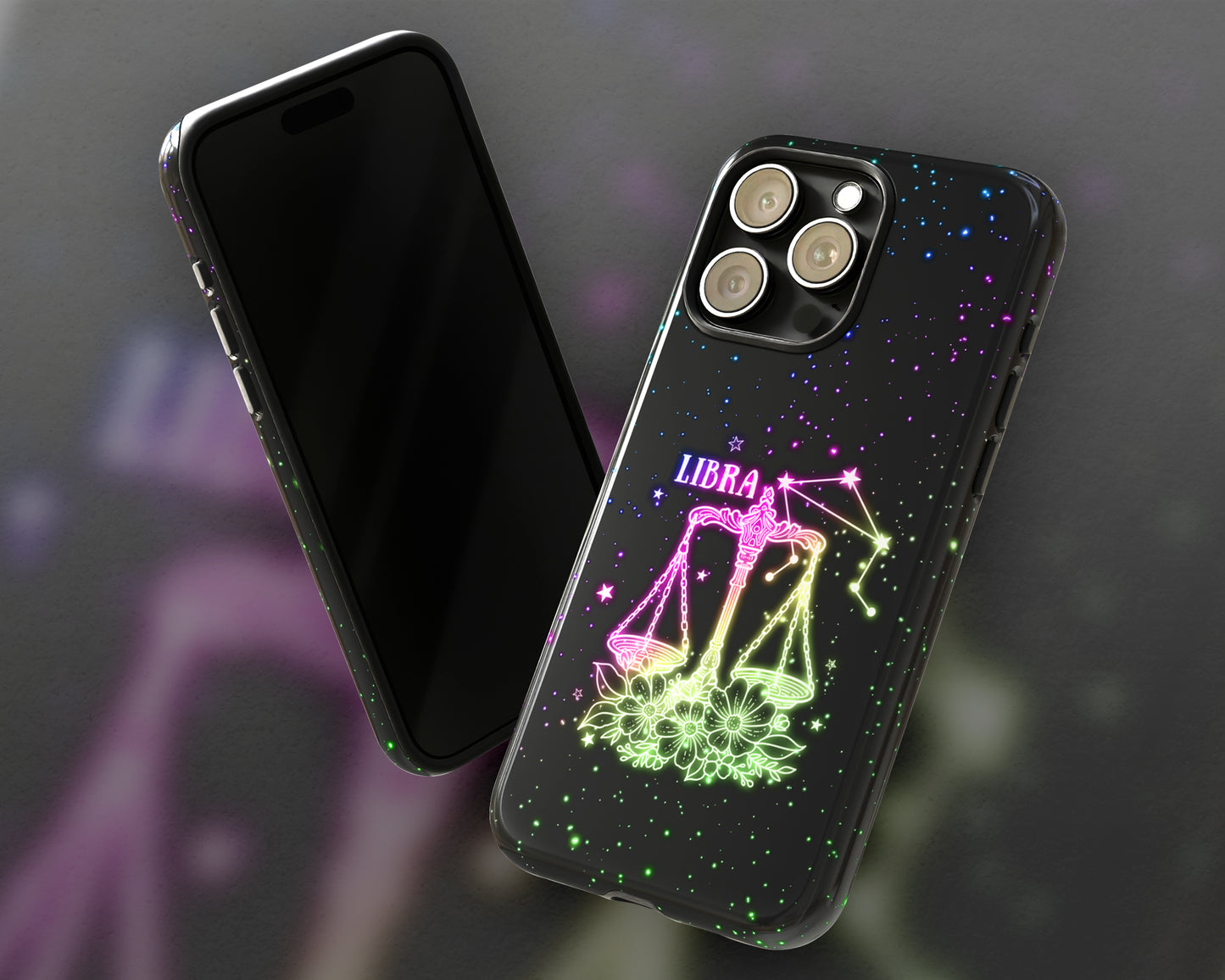 Libra Zodiac sign glowing starry sky iPhone case