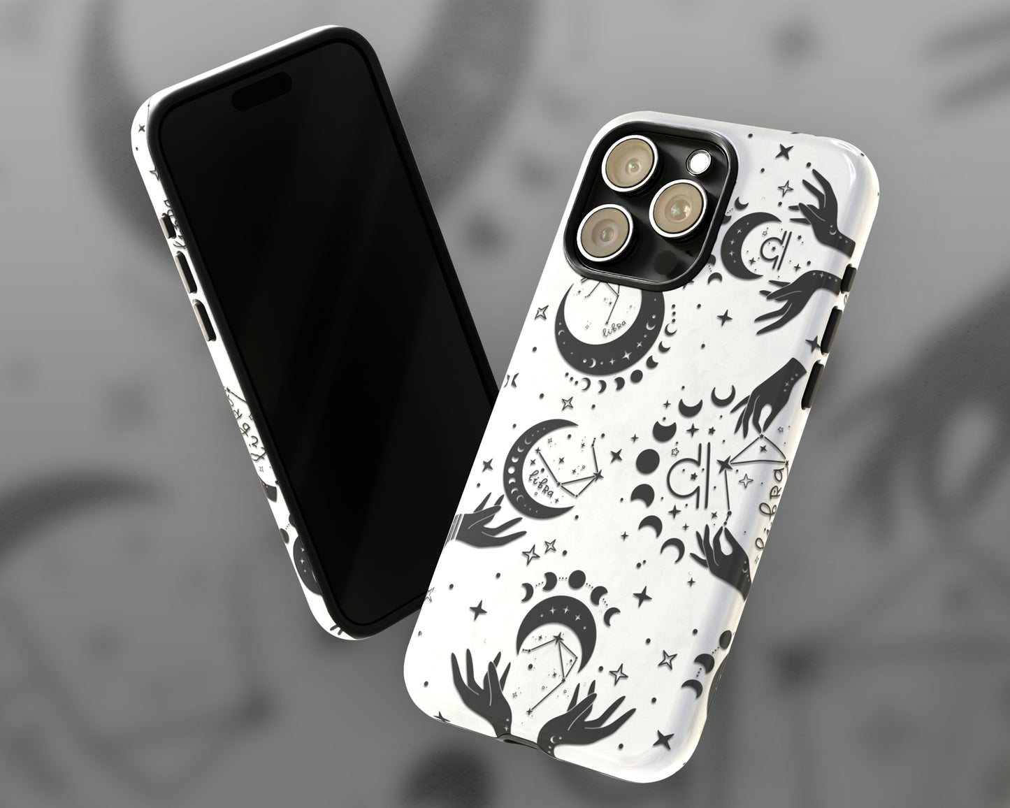 Libra Zodiac sign black celestial symbols on white background iPhone case
