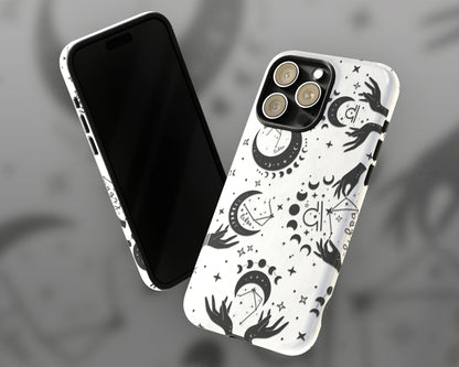 Libra Zodiac sign black celestial symbols on white background iPhone case