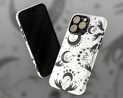 Scorpio Zodiac sign black celestial symbols on white background iPhone case