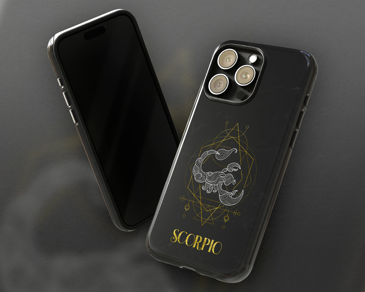 Scorpio Zodiac sign golden line art black marble iPhone case