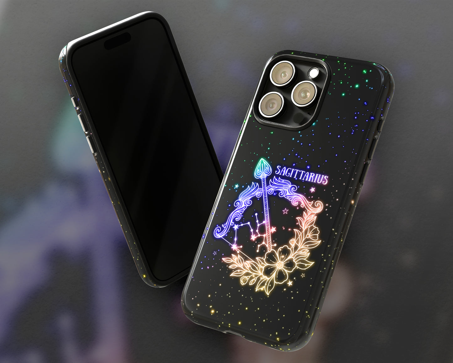 Sagittarius Zodiac sign glowing starry sky iPhone case