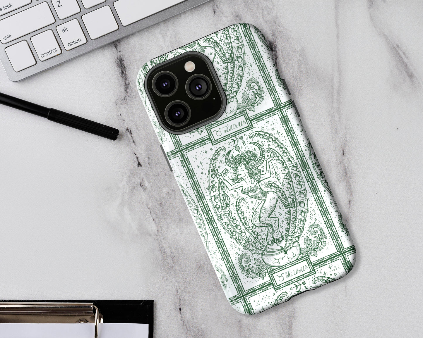 Taurus Zodiac sign line art card iPhone case