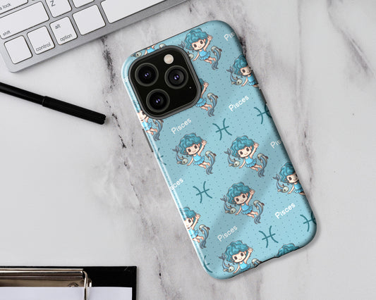 Pisces Zodiac sign cute cartoon girl iPhone case