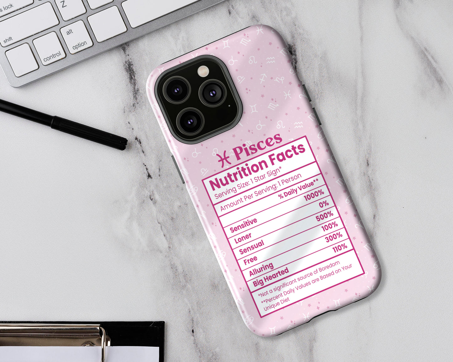 Pisces Zodiac sign nutrition facts label iPhone case