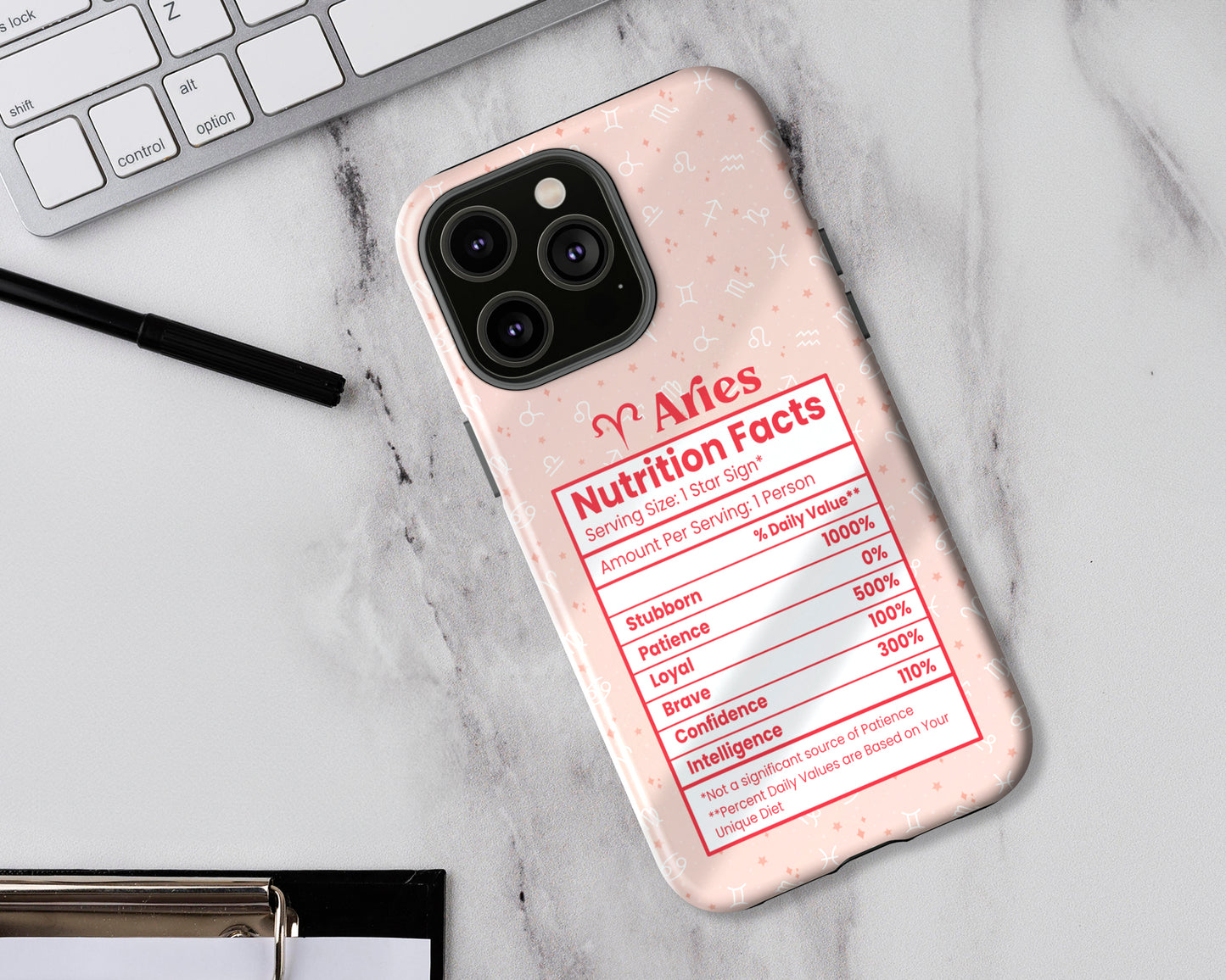 Aries Zodiac sign nutrition facts label iPhone case
