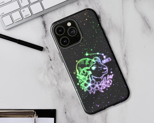 Aries Zodiac sign glowing starry sky iPhone case