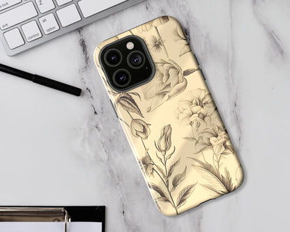 Vintage floral sketches iPhone case