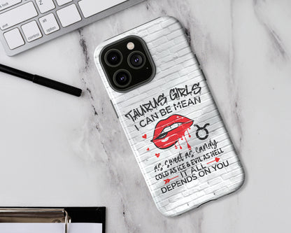 Taurus Zodiac sign Girls I can be mean black graffiti on white brick wall iPhone case