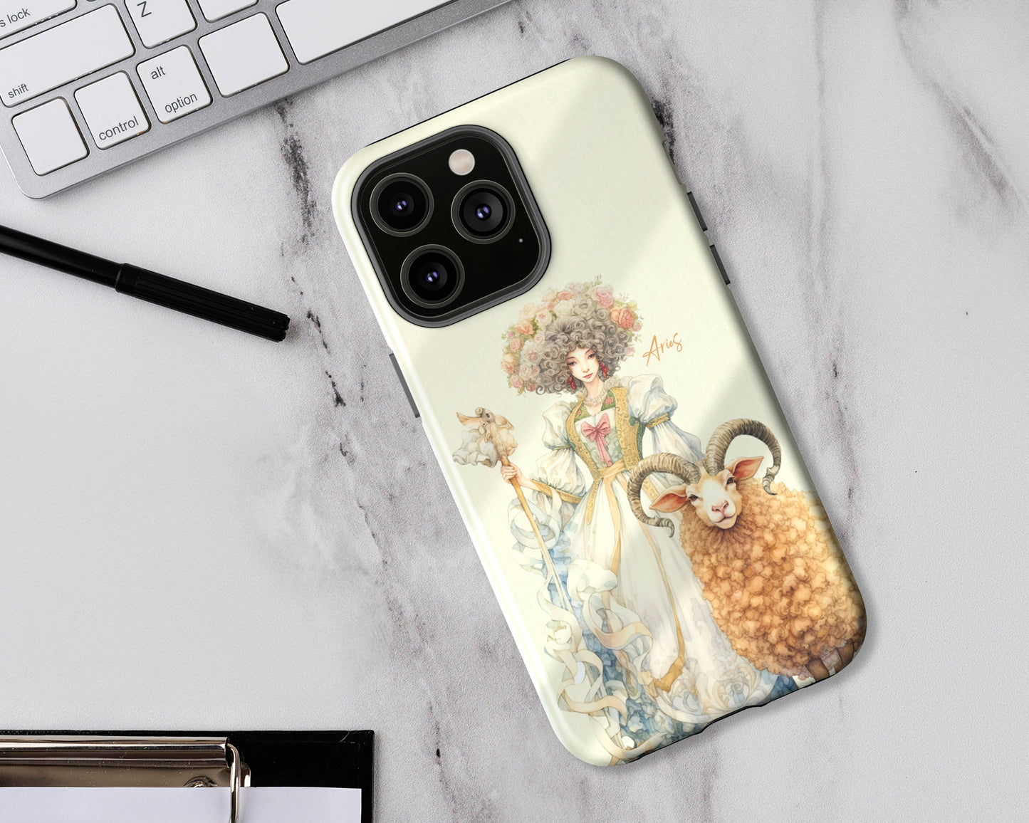 Aries Zodiac sign watercolor Goddess iPhone case