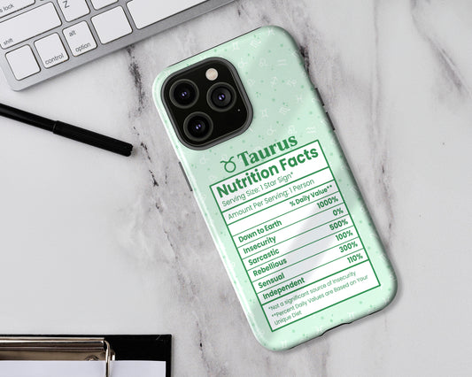 Taurus Zodiac sign nutrition facts label iPhone case