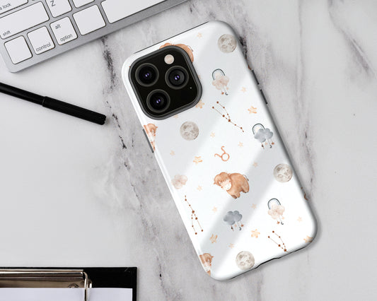 Taurus Zodiac sign watercolor baby pattern iPhone case