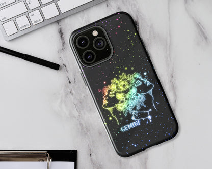 Gemini Zodiac sign glowing starry sky iPhone case