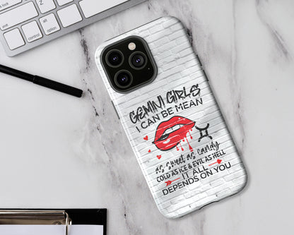 Gemini Zodiac sign Girls I can be mean black graffiti on white brick wall iPhone case